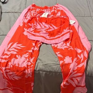 Sienna Sky Red and Pink Floral Wide-Leg Pantsuit Pants